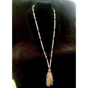 Veronese Signed Beaded Tassel Pendant Necklace Pink Gray Beige Brown